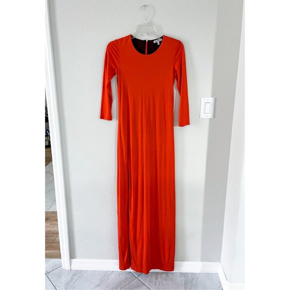 Juicy Couture Silk 3/4 Sleeve Pumpkin Spice Fall Maxi Dress with High Slit - Picture 7 of 12